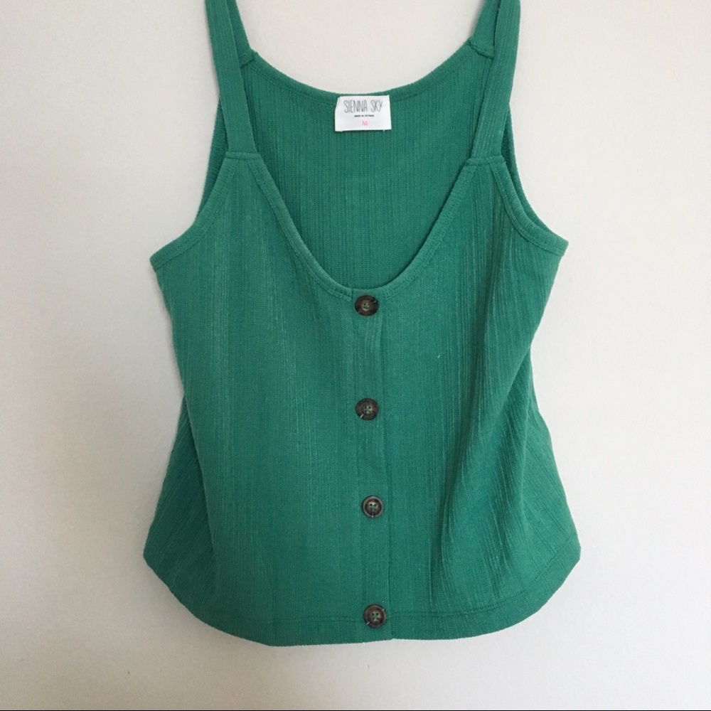 Green camisole tank top with buttons
